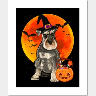 Dog Halloween Miniature Schnauzer Jack O Lantern Pumpkin Posters and Art